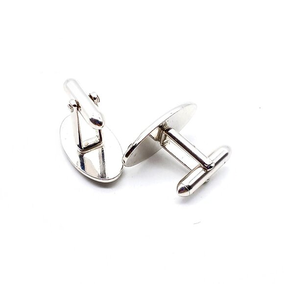 Vintage Black and Silver Tone Cuff Links, Mod Mid Century Oval, Dapper Gift - Picture 2 of 2